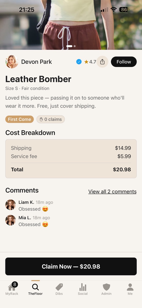 Transparent cost breakdown and community comments on a listing
