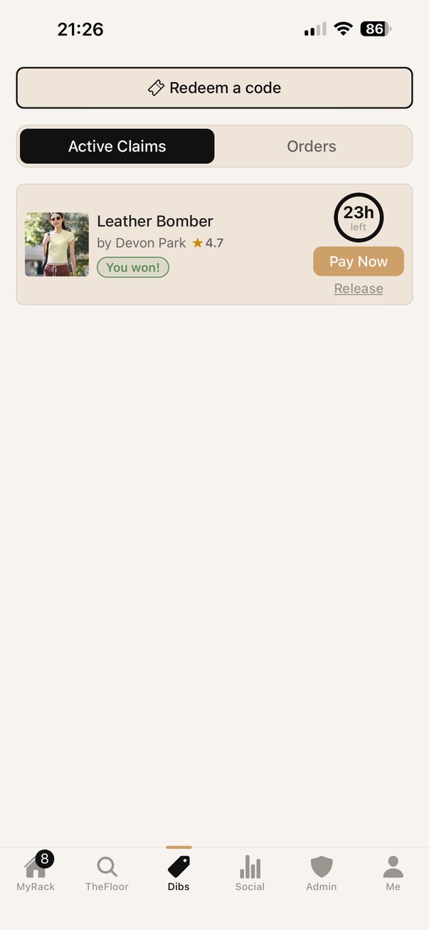 Your active claims with a Pay Now button after you win