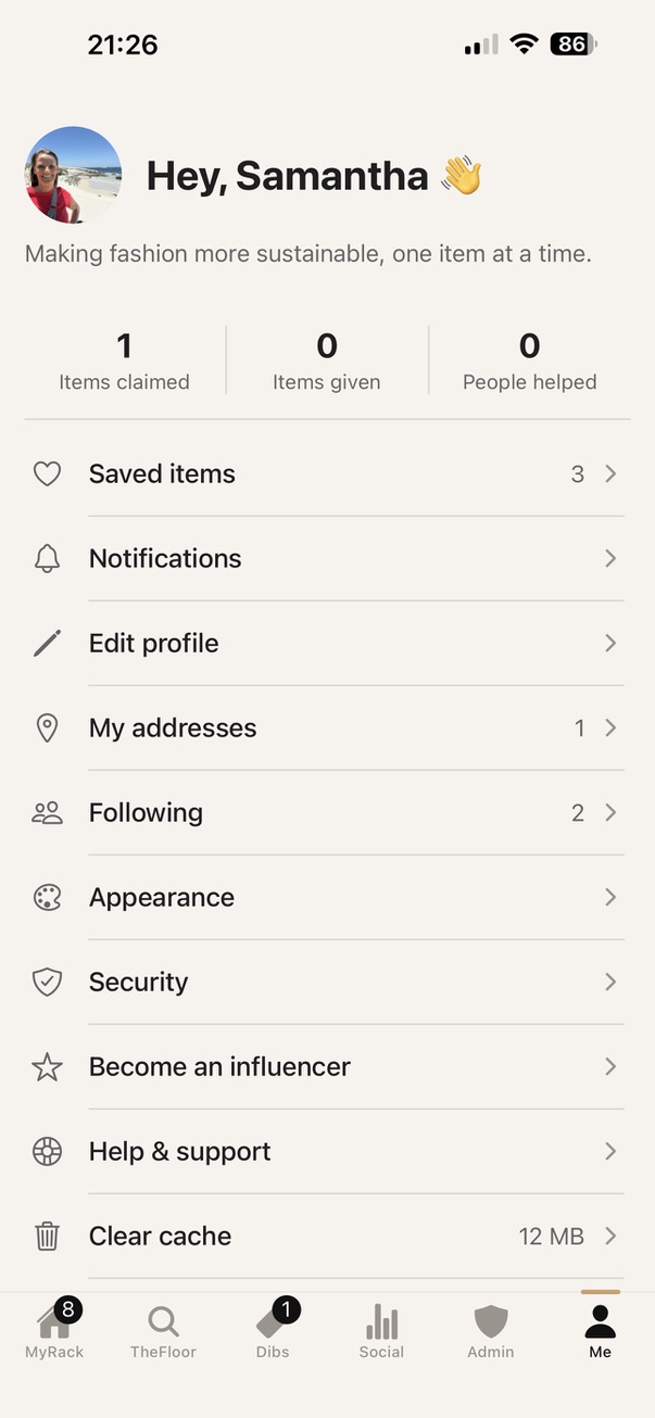 Your profile with saved items, addresses, and settings