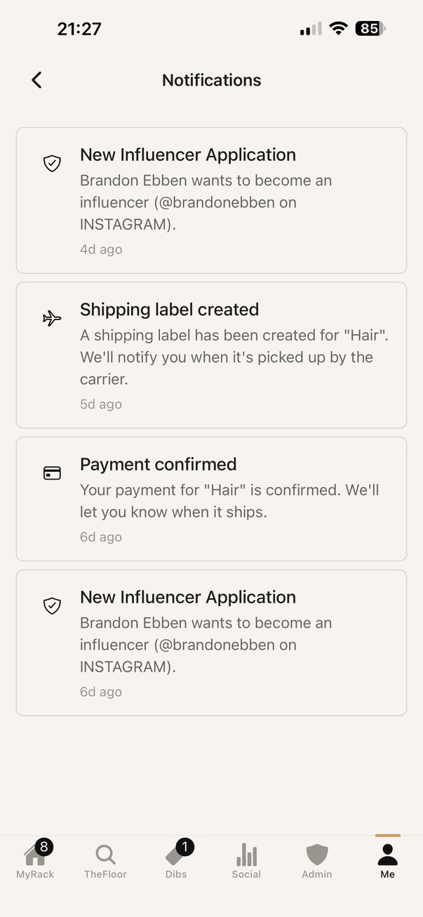 Notifications for claims, payments, and shipping updates