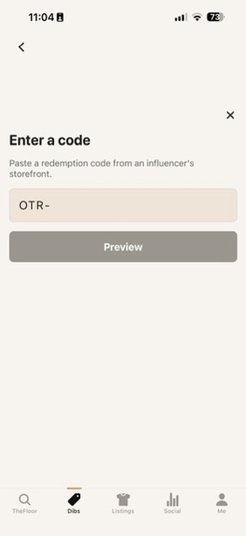 The Enter a code screen with a redemption code field and a Preview button